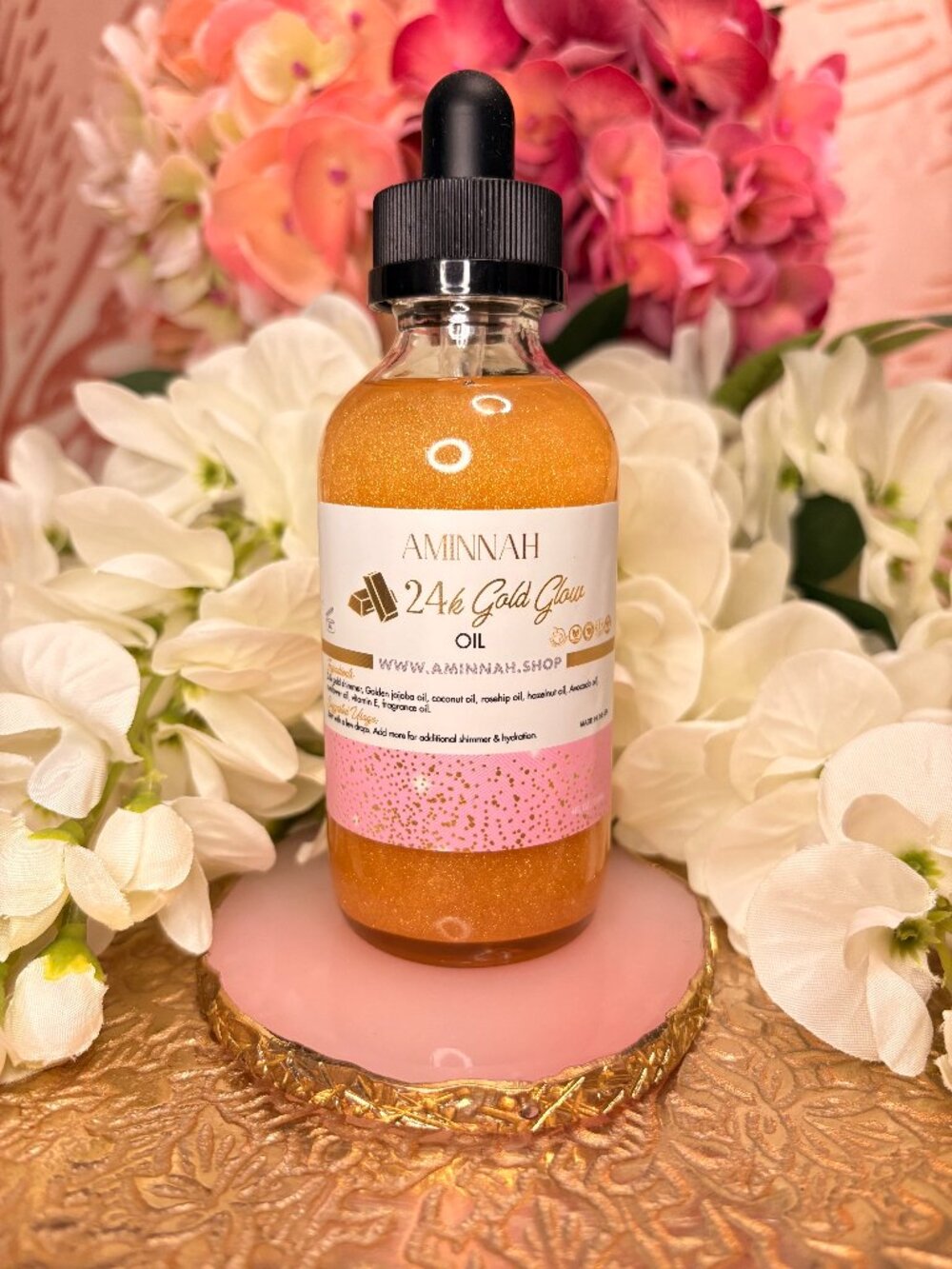 AMINNAH 24K Gold Glow Shimmering Body Oil – 4 oz